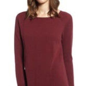 Halogen® Shirttail Wool & Cashmere Boatneck Tunic RED TANNIN  - Small